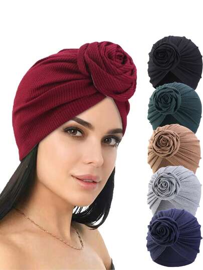 وشاح قطني بنمط الوردة المبطن، عصابة الرأس، قبعة كيمو قطعة واحدة