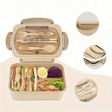 Leak-Proof Bento Box, 40.58 Oz Adult Bento Box With Tableware, Microwaveable, 3-Grid Partition, Green Lunch Container, Suitable For School, Work And Outdoor Dining, Outdoor Bento Box | Zoned Bento Box | Safety Lock Cover