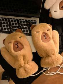 Five-Finger Warm Capybara-Shaped Hand Cover With Capybara Paw Pads, Soft Fur-Like Texture, Non-Elastic Snug Fit For Skiing, Snow & Cold Weather, Cute Animal-Themed Gift (Hand Washable) Winter Warm