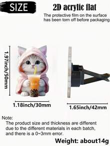 1/2个可爱猫咪亚克力2D平面汽车空调出风口夹香氛扩散器，个性化猫咪汽车内饰装饰空气清新剂套装 - 彩色 - 查看 3