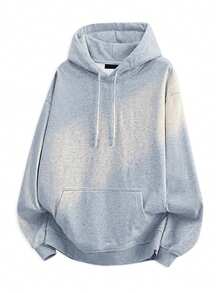 Blueplus Men's Basic Loose Fit Hoodie With Drawstring And Pocket, Skin-Friendly Fabric, Casual Relaxed Pullover For Fall Daily Commuting, Streetwear, Outdoor Sports, Or Leisure Wear - 淺灰色 - 查看 3