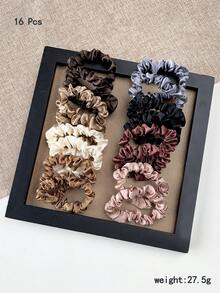 79pcs/Set Maillard Hair Accessories Set: Large Matte Claw Clips, Silk Satin Scrunchies & Seamless Elastic Ties, Versatile Earth Tone Headwear For Women - Multicolor - View 12