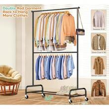 Heavy Duty Clothing Racks Hanging Clothes Rack, 43 Wide Rolling Garment Rack Metal Clothing Hanger Rack With Wheels Wardrobe Rack Coats, Shirts, Dress, Black - Black + Double Rod - View 5