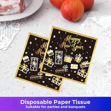 【新年新品】黑金配色新年快樂一次性餐具套組 20-100件 7/9英吋盤子 9盎司杯子 紙巾 新年慶祝婚禮派對用品 - 彩色 - 查看 8