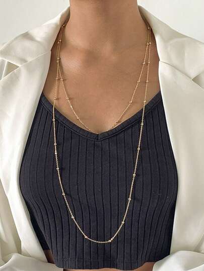 1pc Bohemian Style Beaded Double Layer Long Necklace, Fashion Jewelry For Commuting, Summer Beach Party, Women