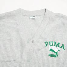 Puma Fashionable Short Simple Versatile Women V-Neck Button-Up Short Sleeve Knit Cardigan 62297304 - Light Mixed Gray - View 3