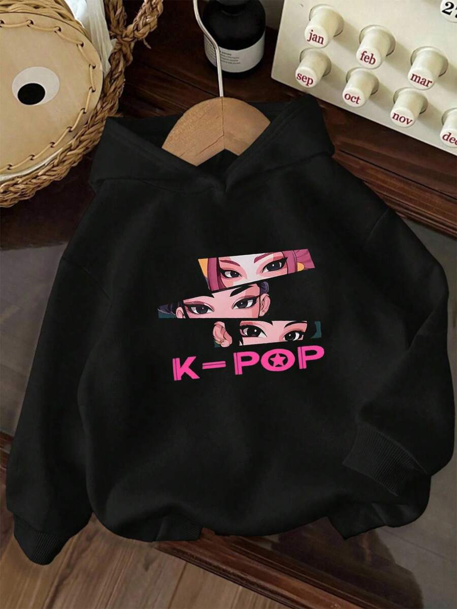 Tween Girl Graphic Print Fleece Lined Hoodie Sweatshirt, Warm & Comfortable For Autumn/Winter