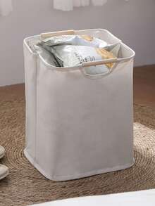 1 pieza Cesta de lavandería plegable con asa de madera grande o pequeña, adecuada para almacenar ropa, camisetas, camisas y otros artículos en el baño, la sala de estar y la lavandería. Cesta de lavandería multifuncional, cesta de lavado, organizador de baño, cesta de ropa sucia, cesta de almacenamiento, cesta de lavandería plegable.