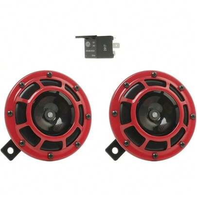 B&T Hella Stark Sound – 109.23.37 – Red Set 12 V High/Low Frequency Hella Super Tone Horn Set B 133, 12 Volts