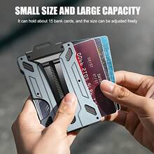 Gray Aluminum Card Wallet - Transparent ID Badge Window, RFID Blocking Design, Slim Credit Card Holder For Daily Use - 淺灰色 - 查看 2