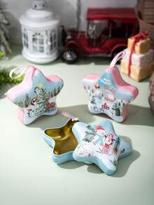 Weihnachtsdekoration Stern Cartoon Muster Blechdose Weihnachtszeit Handgriff Geschenkbox Aufbewahrungsbox, Ornament Aufbewahrung, Aufbewahrungskisten für Zuhause Organisation, Körbe, Kisten & Behälter für Zuhause Organisation