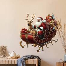 1pc Christmas Santa Claus, Reindeer & Sleigh Pattern Wall Sticker, Self-Adhesive PVC Material, Suitable For New Year, Spring Festival, Christmas, Thanksgiving, St. Patrick's Day And Other Holidays, Applicable To Party, Home, Living Room, Bedroom, Bathroom, Camping, House, Room, Garden, Kitchen And Other Scenarios, Suitable For Living Room, Bedroom, Dining Room, Bathroom, Study, Kitchen, Outdoor, Outdoor Garden And Other Room Decorations Wall Stickers Wall Decor Stickers Home Decor Christmas Decorations Christmas Decorations Home