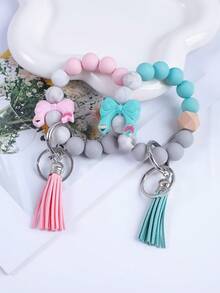 1pc Bowknot Silicone Beaded Colorful Keychain, Tassel Charm Wristlet Keyring, Bag Pendant Accessory, Key Chain, Car Key Anti-Lost Chain, Gift For Friends, Family, Teachers, Back To School Christmas