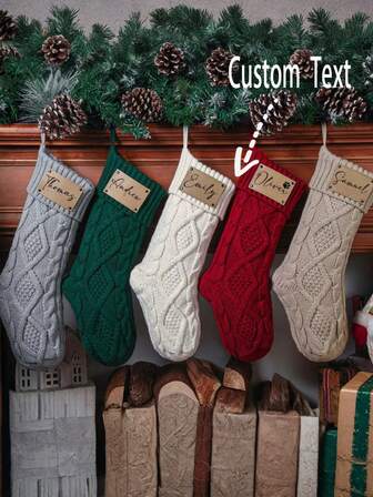 2025 Engraved Leather Patch Stockings,Christmas Stockings With Name,Holiday Stockings,Knit Stockings,Family Stocking Set,Holiday Decor Gift, Christmas Decoration