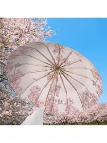 1pc Ink Painting Style Inner & Outer Printed High-End Sunshade Umbrella, UV Protection, Suitable For Outdoor Travel, Dual Use For Sunny And Rainy Days