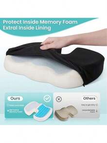 Office Chair Seat Cushion, Cooling Gel Enhanced Memory Foam Cushion For Long Sitting - Back, Sciatica, Coccyx, Tailbone Pain Relief Pillow - For Office, Gaming, Car, - Black - 黑色 - 查看 6