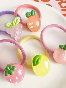 5pcs/10pcs Botanical Mini Hair Ties - Strawberry Vine & Grape Cluster Scrunchies With Carrot/Lemon/Peach Accents, Snag-Free Elastic Bands For Flyaways (Office/Daywear/Gym | Adult Hair Essentials)