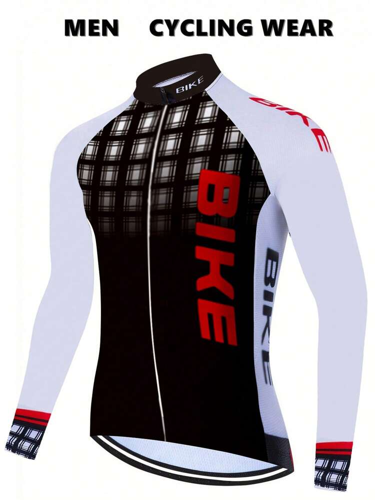 弹力速干骑行服，男士撞色格子拼接骑行上衣 - 彩色 - 查看 1