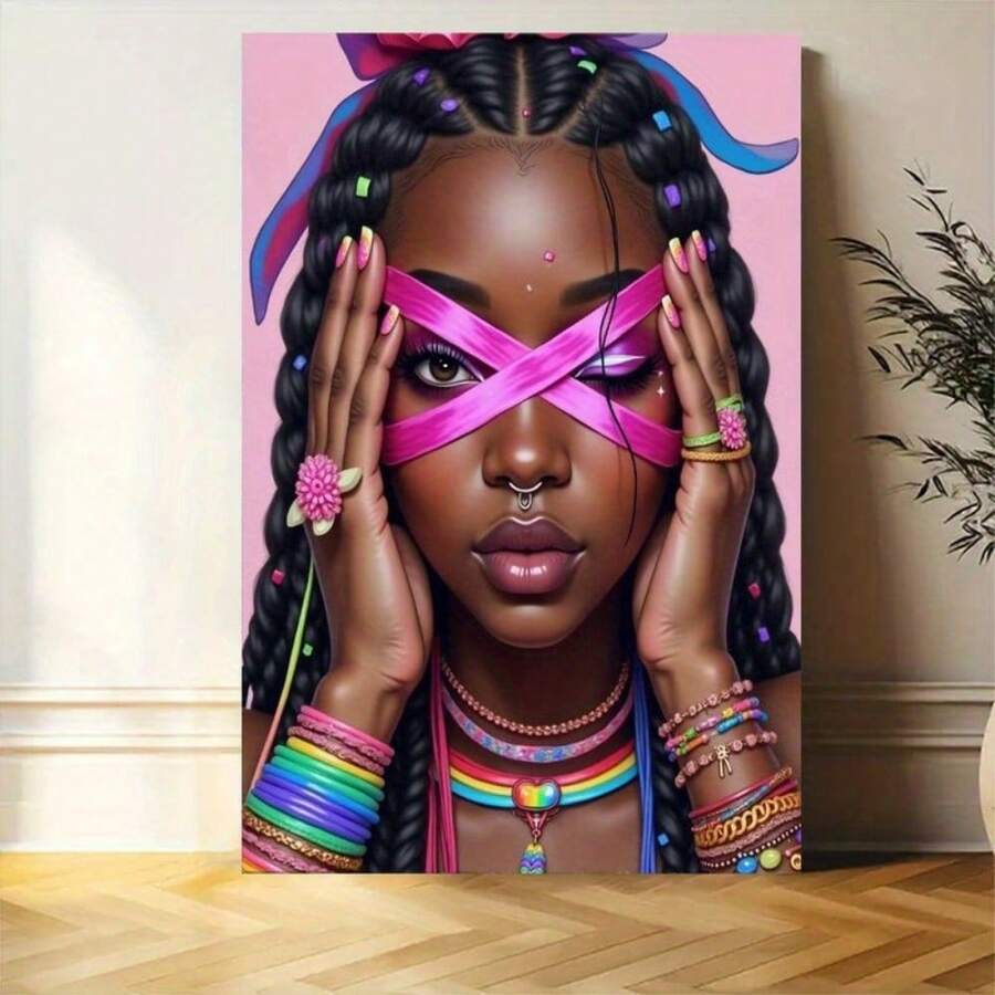 1pc African American Hair Braiding Wall Art Canvas Print - Empowering Beauty Salon Decor For Living Room, Bedroom, Or Beauty Studio - Modern Aesthetic Home Artwork - Nhiều màu - Xem 1