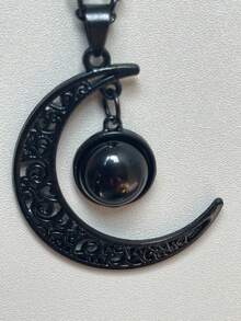 1 pezzo Collana stile gotico bohémien con luna crescente nera e fiori