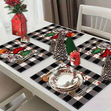 2/4/6pcs Christmas Happy Placemats, Gray Gnome Fantasy Snow Tree Branch Design Rectangular Placemats, 12x18 Inch, Suitable For Kitchen, Dining Room, Coffee, Party/Wedding Decor, Seasonal Winter Christmas Table Mats, Home Dining Table Decor, Party Decor, Christmas Decor, Holiday, Dining, Home Decor