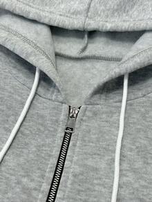 Plus Size Women Casual Hooded Long Cardigan, Thermal Lined, Autumn/Winter - Grey - View 4