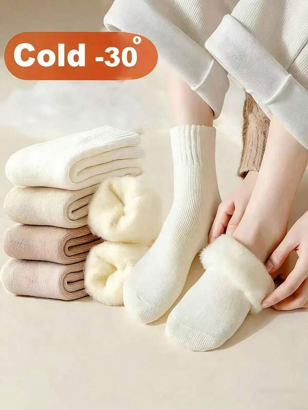 Conjunto de 3 pares de meias térmicas de lã para o inverno, meias térmicas grossas e felpudas, meias de veludo para usar até o chão no inverno, perfeitas para o outono e inverno - meias esportivas femininas para neve.