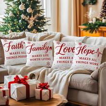 4 fundas de cojín con frase inspiradora de copos de nieve minimalistas de color rojo navideño, impresas por un solo lado, adecuadas para la decoración del hogar en la sala de estar y el dormitorio, para todo el año