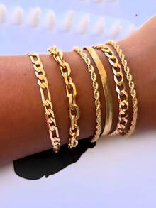 16/12pcs Set Minimalist Heart Faux Pearl Rhinestone Snake Chain Bracelet Set For Women, Suitable For Date, Vacation, Gift, Daily Matching, Party Outfit