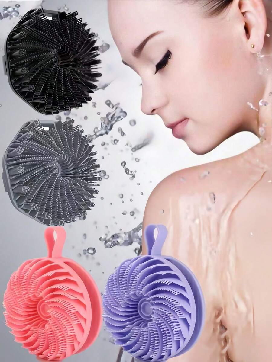 Cepillo de baño de silicona de doble cara, exfoliante corporal indoloro, cepillo de champú y masaje en uno, suave para la piel, disponible en - Multicolor - Ver 1