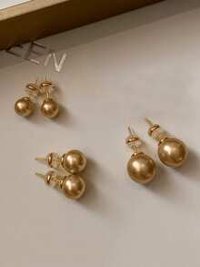 Set de 3 cercei minimalisti vintage cu perle artificiale aurii, set de cercei eleganți și versatili, potriviți pentru ținutele zilnice și de sărbători ale femeilor