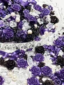 一袋70克冰透金边葡萄紫立体星空玫瑰混合蝴蝶结珍珠DIY手链手机壳项链饰品自制朋友礼物穿孔多功能饰品装饰道具可做相框装饰打造明星卡牌道具摆件 - 彩色 - 查看 6