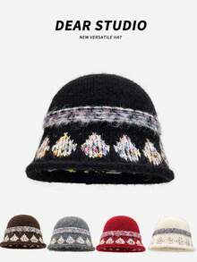 1pc Women's Fair Isle Jacquard Knit Fisherman Beanie Hat, Warm & Versatile For Autumn/Winter, Flattering