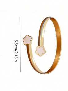 1pc Minimalist Metal Smooth 5-Petal Flower Open Bangle Bracelet, Unique Clover Design For Girls - White - View 4