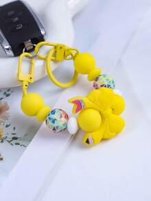 1pc Bowknot Silicone Beaded Colorful Keychain, Tassel Charm Wristlet Keyring, Bag Pendant Accessory, Key Chain, Car Key Anti-Lost Chain, Gift For Friends, Family, Teachers, Back To School Christmas