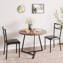 Techigher Dining Table Set For 2, Round Kitchen Table And Chairs, Modern Dining Room Table Set With 2 Chairs, Metal Frame, Kitchen Table Set For Small Space, Apartment - Retro Color - View 3