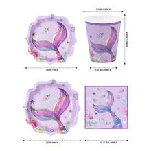 10pcs Purple Mermaid Tail Petal Disposable Plates, Napkins And Cups, Petal Theme Tableware Set For 10 Guests, Suitable For Birthday Party, Family Picnic - Multicolor - View 2