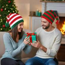 1 pieza Gorro de Navidad, Gorro de Papá Noel, Gorro navideño de Papá Noel de estilo neutro para adultos de doble grosor de terciopelo cálido y cómodo para fiestas de Año Nuevo
