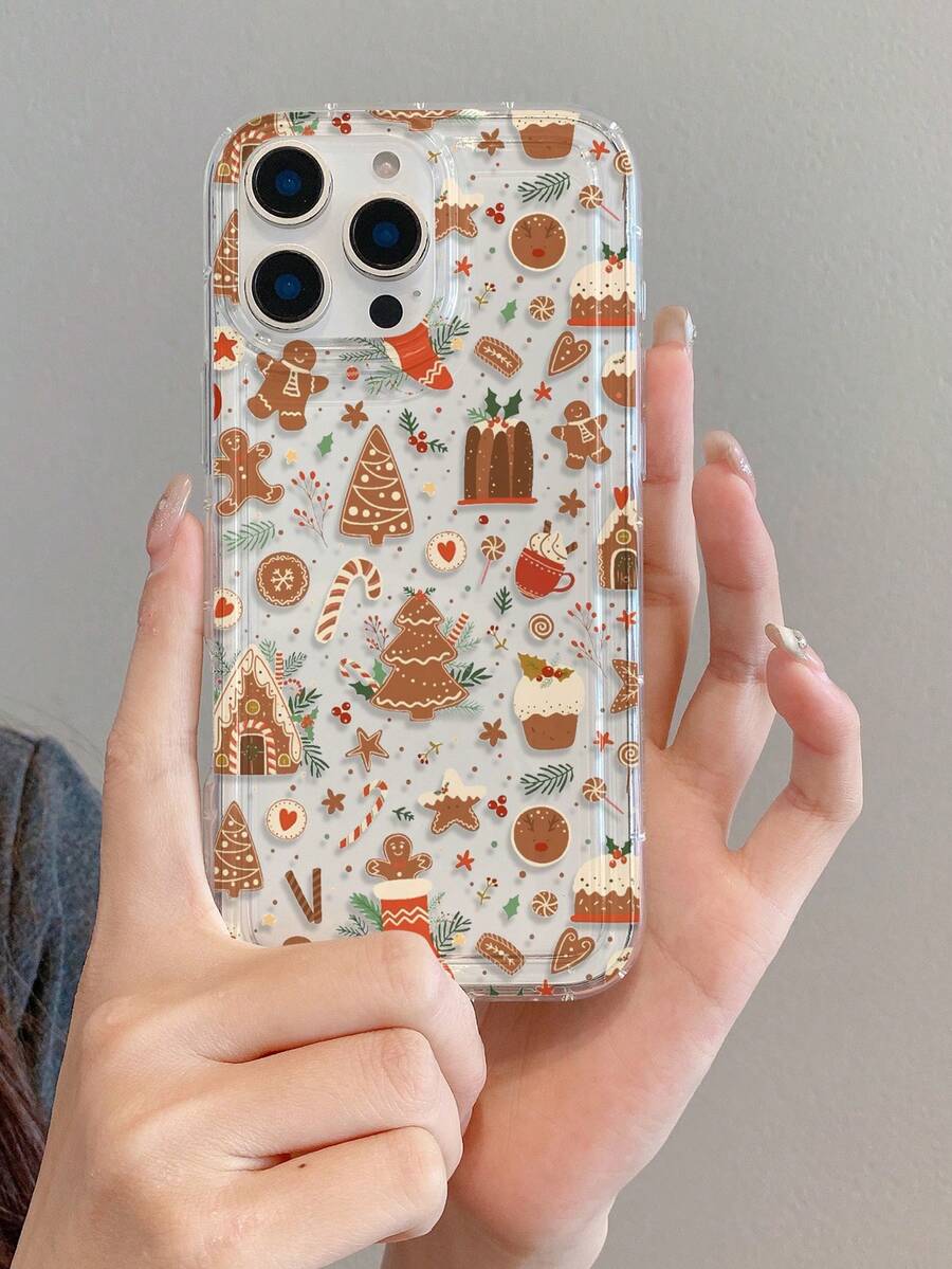 1 pieza Elemento navideño de hombre de jengibre, Funda protectora de teléfono TPU transparente a prueba de golpes, adecuada como regalo navideño compatible con Apple iPhone XS/XS Max/XR/11 12 13 14 15 16 Pro/Pro Max/14 15 16 Plus/17, unisex, también para teléfonos Samsung