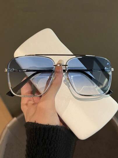 1 par de gafas de moda con diseño de doble puente sin marco en estilo retro, adecuadas para combinar con atuendos, viajes y uso diario como accesorios de playa para vacaciones de verano, actividades al aire  viajes