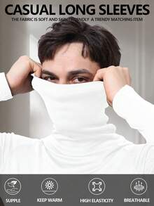 Men's Autumn/Winter Warm Thermal Lined High Neck Balaclava, Cold-Proof Face Protection Thermal Top - White - View 4