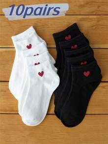 1/5/10/20 pares de calcetines de tobillo versátiles con diseño de corazón lindo para mujer/pareja, calcetines invisibles, adecuados para uso diario, festivales, exteriores - Blanco y Negro - Ver 1
