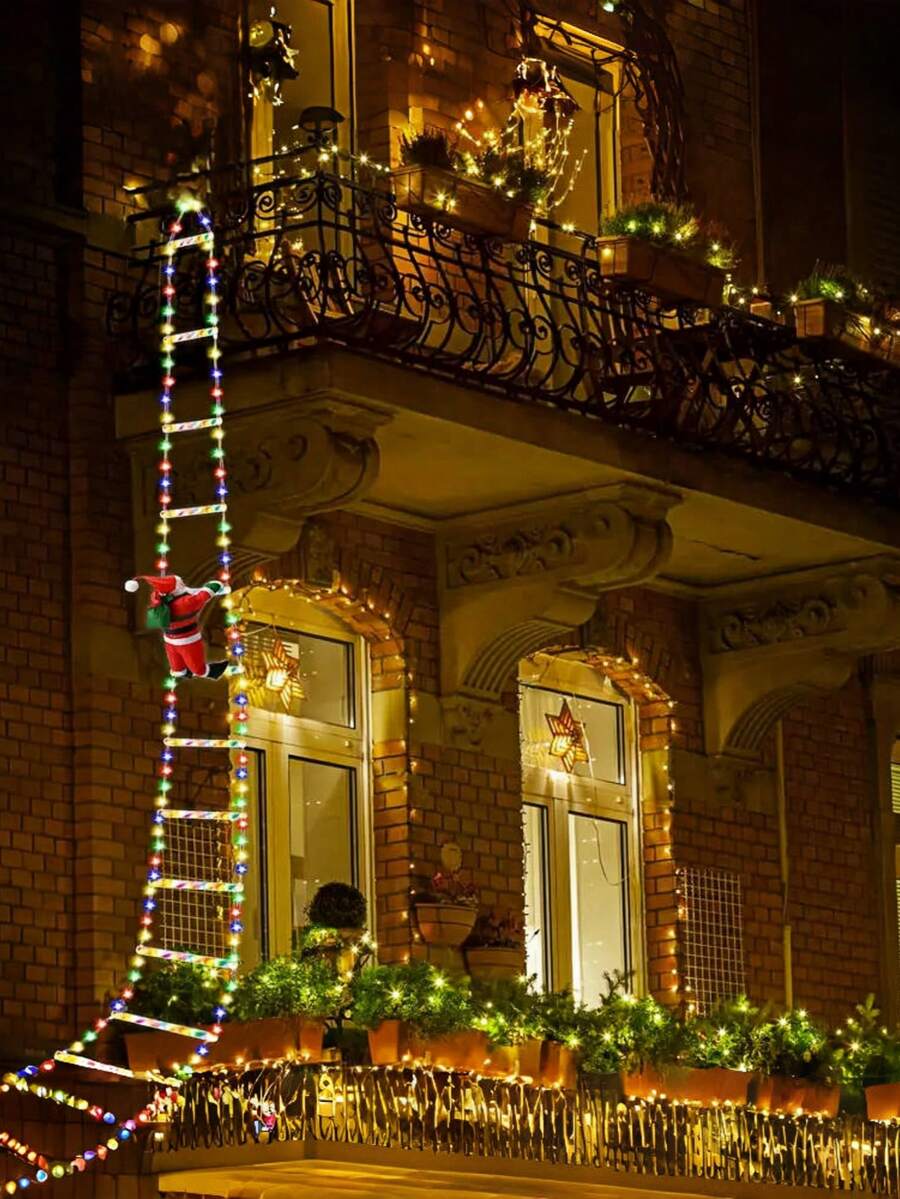 3m/9.84ft Christmas Decoration Ladder Lights - Christmas Fairy Lights, Christmas Ladder Decoration Lights, With Santa Claus, Suitable For Indoor And Outdoor, Windows, Garden, Home, Wall, Christmas Tree Decoration, Christmas Gifts, Meaning Santa Claus Coming To Your Home - 彩色 - 查看 1