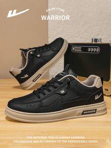 WARRIOR 1 Pair Men's Lace-Up Casual Sneakers, Personalized Niche Fashion Versatile Lightweight Durable Non-Slip Outdoor Low-Top Leisure Shoes, Thick Sole Height Increasing Trainers - Dark Khaki - View 6