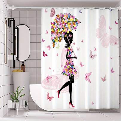 1 Stück Duschvorhang mit Mädchen und Regenschirm, wasserdichter Duschvorhang, Badezimmer Dekoration Duschvorhang, waschbare Stoffgardine, Badezimmer Accessoires Weihnachtsdekoration