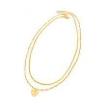 2Pcs/Set Simple Stainless Steel Heart Hollow Initial Necklace Herringbone Choker Lip Chain Layered Chain Necklaces For Women