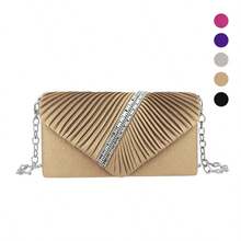 Nuevo bolso de fiesta de tela con incrustaciones de diamantes, bolsa de hombro y bandolera para mujer, diseño moderno, bolso de mano para fiestas, con cadena plateada, primera opción para regalos, múltiples colores disponibles - Dorado - Ver 7