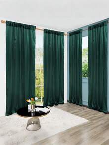 2/4pcs Dark Green Satin Curtains, Curtain Panels, 97*213cm/147*235cm Solid Color Backdrop Curtains, Party Decoration, Ceremony Stage Decoration, Suitable For Living Room, Office Home, Bedroom Decoration, Modern Romantic Decor, Birthday Party Supplies - Dark Green - View 10