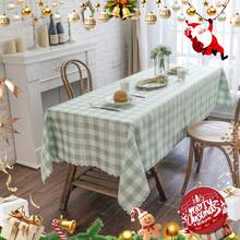 eluckya 1 PC   Light Green Checkered Durable Washable Rectangular Tablecloth, 36 Inches X 55 Inches, Mantel Para Comedor, Suitable For Holiday Decorations | Birthday Parties | Room Decor | Easter | Kitchen Decorations | Table Decorations | Home Decor | Spring/Summer Outdoor Picnics | Fall Decorations | Wedding Decorations | Vintage Decor - Xanh nhạt - Xem 2