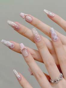 10 móng tay giả acrylic hình bướm, mắt mèo, kẻ caro màu hồng, kiểu Pháp, làm thủ công, móng tay mùa hè, móng tay ngọt ngào dễ thương, chấm bi ngọc trai, độ dài trung bình hình quan tài/hình bầu dục trung bình/hình nhọn dài, móng tay giả phủ toàn bộ, kèm keo dán và dũa móng, dụng cụ làm móng DIY cho đám cưới, tiệc cưới, tiệc tùng, sử dụng hàng ngày. - Hồng - Xem 15